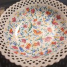 Vintage GERMANY Round Porcelain Reticulated Floral Bowl COLORFUL MCM FLOWERS