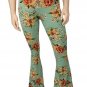 Women Fit and Flare Tight Fitting Floral Print Bell Bottom Flower Pants New