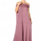 New Women's Off Shoulder Plus Size Jumpsuit Side Pockets Smocked Wide Legs