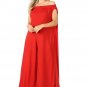 New Women's Off Shoulder Plus Size Jumpsuit Side Pockets Smocked Wide Legs