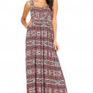 Women Sleeveless Long Maxi Dress Red Geometric Print Full Length S M L 1X 2X 3X