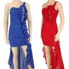 Women One Shoulder Formal Sweetheart Dress Hi-Low Ruffled Pleated New
