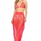 Women Two Piece Sheer Triangle Top and Matching High Waist Fringe Skirt