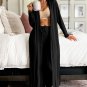 Black Split Long Cardigan and Skinny Pants Lounge Set