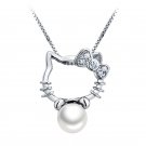 Silver Crystal Kitty Fashion Pendant Necklace