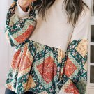 Jet Stream Paisley Geometric Patchwork Crew Neck Loose Fit Top