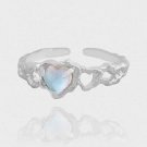 Natural Moonstone Heart Hollow 925 Sterling Silver Adjustable Ring