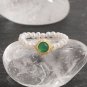 Women Elegant Round Green CZ Natural Pearls 925 Sterling Silver Ring