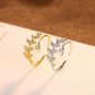 Cubic Zirconia Olive Leaves Branch 925 Sterling Silver Adjustable Ring