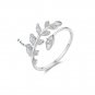Cubic Zirconia Olive Leaves Branch 925 Sterling Silver Adjustable Ring