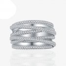 Fashion Multi Layers CZ Cross Wide 925 Sterling Silver Adjustable Ring