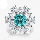 Paraiba Emerald Created High Carbon Diamond CZ 925 Sterling Silver Ring