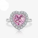 Heart Created High Carbon Diamond CZ Border 925 Sterling Silver Ring