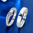 Honey Moon Simple CZ Twisted Cross Silver Adjustable Couple Ring