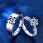 Simple Round Moissanite CZ 925 Sterling Silver Adjustable Couple Ring