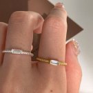 Simple Geometry Baguette CZ 925 Sterling Silver Twisted Adjustable Ring