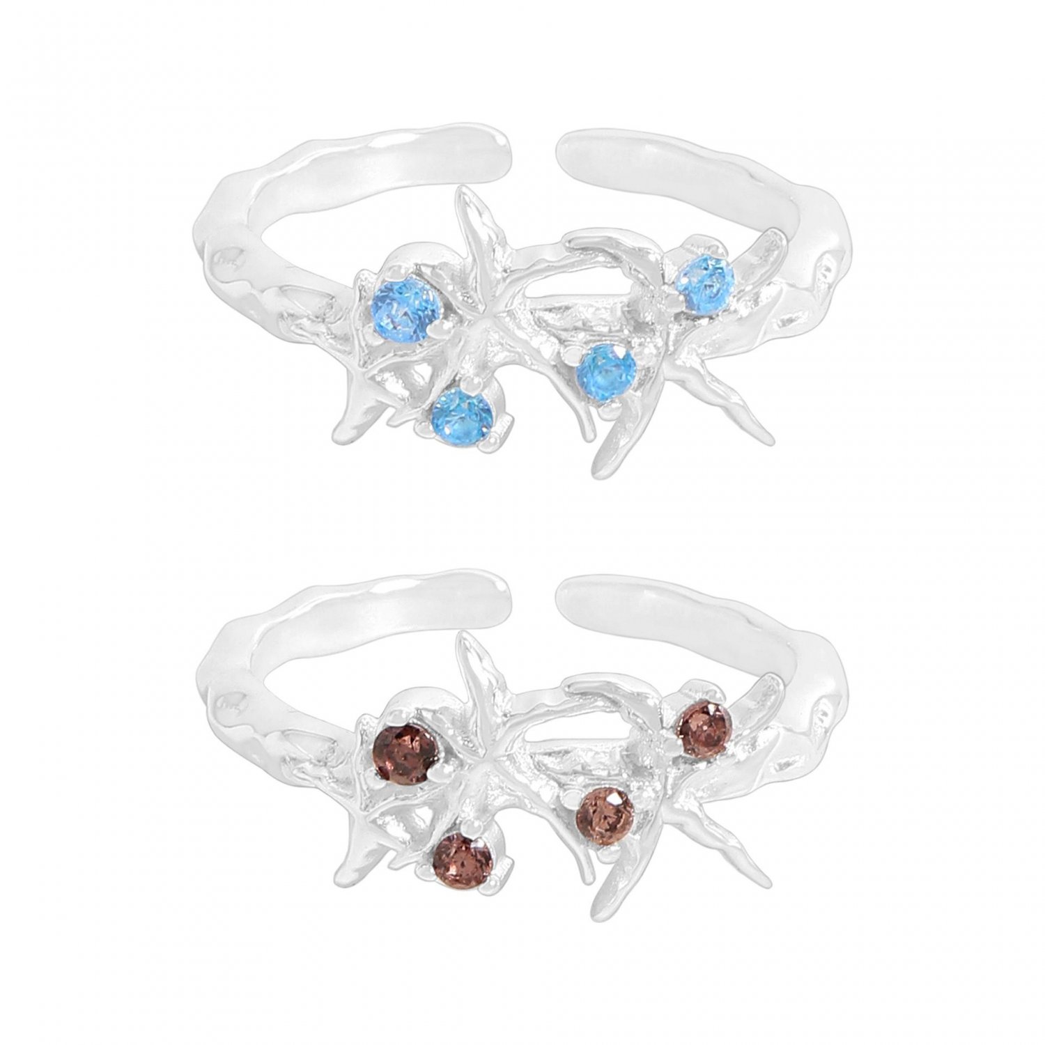 Women Elegant Irregular CZ Starfish 925 Sterling Silver Adjustable Ring