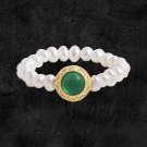 Women Elegant Round Green CZ Natural Pearls 925 Sterling Silver Ring
