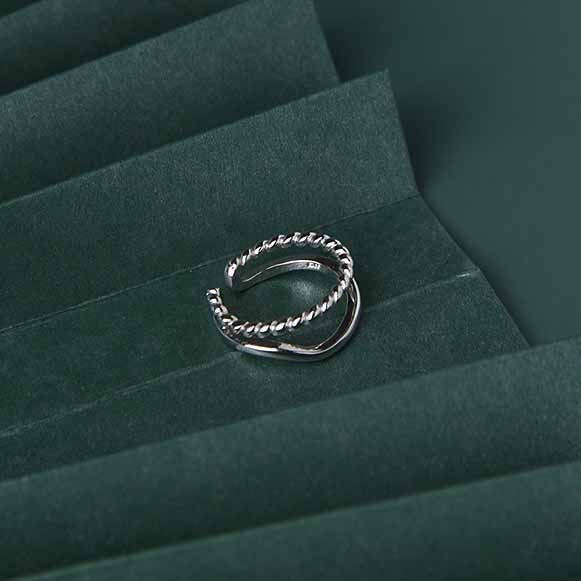 Simple Doule Layer Twisted 925 Sterling Silver Adjustable Ring