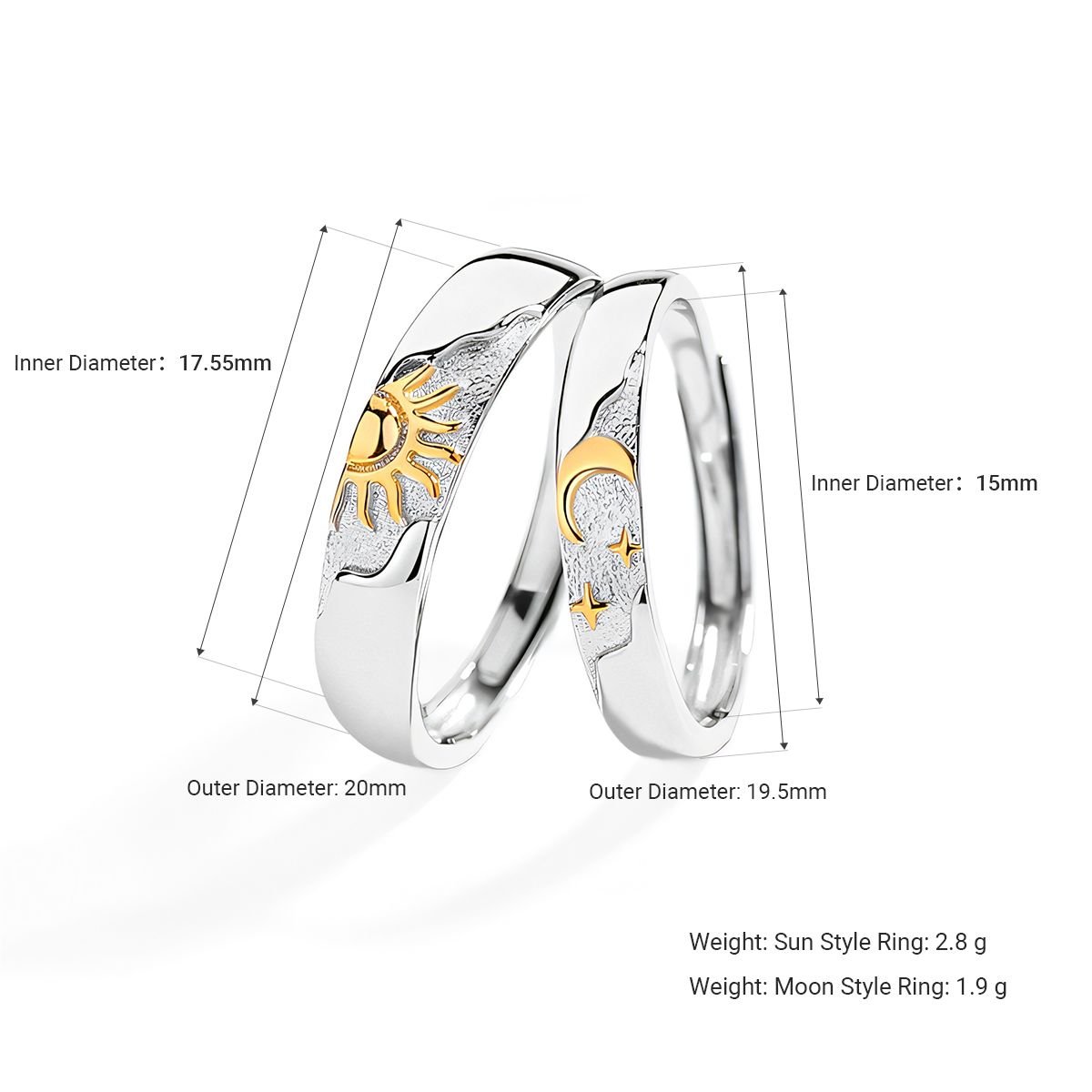 Sun Moon Dual-Color Romantic Matching Jewelry Adjustable Couple Rings