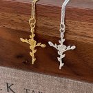 Women Beautiful Rose Flower Cross 925 Sterling Silver Necklace