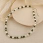 Women Elegant Round Pearl Green Tube Stones Silver Necklace