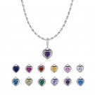 CZ Natural Spinel Birthstone Heart Love 925 Sterling Silver DIY Pendant