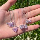 Beautiful Pink CZ Heart Geometry 925 Sterling Silver Necklace