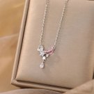 Women Pink CZ Cresceny Shining Star 925 Sterling Silver Necklace