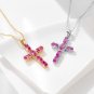 Women Rose Red CZ Cross 925 Sterling Silver Necklace