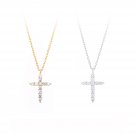 925 Sterling Silver Adjustable Chain Cubic Zirconia Cross Pendant Necklace