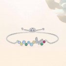 Party Colorful CZ Bubbles Butterfly 925 Sterling Silver Bracelet