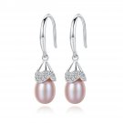 Cubic Zirconia Waterdrop Natural Pearl 925 Silver Dangling Earrings