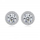 Women Moissanite CZ Sunshine Round 925 Sterling Silver Stud Earrings