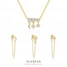 Elegant Crescent Moon Star 925 Sterling Silver Necklace Dangling Earring