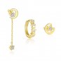 Crescent Moon CZ Star 925 Sterling Silver Stud Hoop Dangling Earrings Set