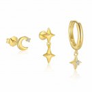 Cute Shining CZ Star Crescent Moon 925 Sterling Silver Earring (Single)