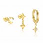 Cute Shining CZ Star Crescent Moon 925 Sterling Silver Earring (Single)