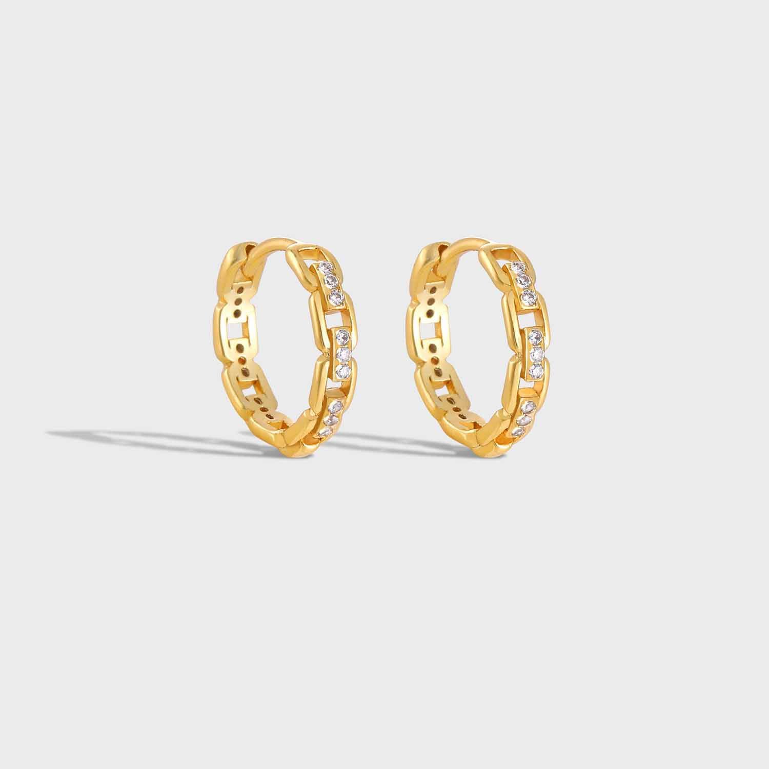 Lady Office Hollow CZ Chain 925 Sterling Silver Hoop Earrings