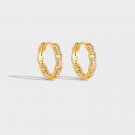 Lady Office Hollow CZ Chain 925 Sterling Silver Hoop Earrings