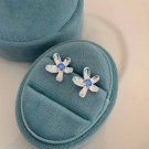 Beautiful Blue CZ Flowers 925 Sterling Silver Stud Earrings