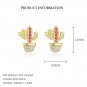 Modern Red White CZ Cactus 925 Sterling Silver Stud Earrings