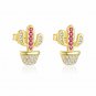 Modern Red White CZ Cactus 925 Sterling Silver Stud Earrings