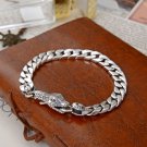 Men Fashion Snake Head 925 Sterling Silver Curb Chain Bracelet