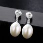 Oval Natural Pearl 925 Silver Cubic Zirconia Dangling Earrings