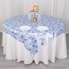 72" X 72" White Blue Floral Satin Square Table Overlay Home Wedding Party Supplies