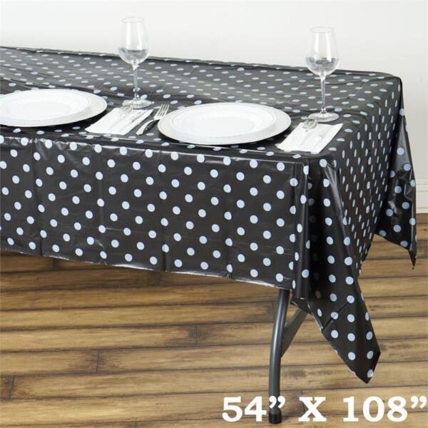 Black Silver Rectangle 54X108" Polka Dots Disposable Plastic Tablecloth Home Wedding Party Supplies
