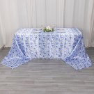 90" X 156" White Blue Floral Satin Rectangular Tablecloth Home Wedding Party Supplies