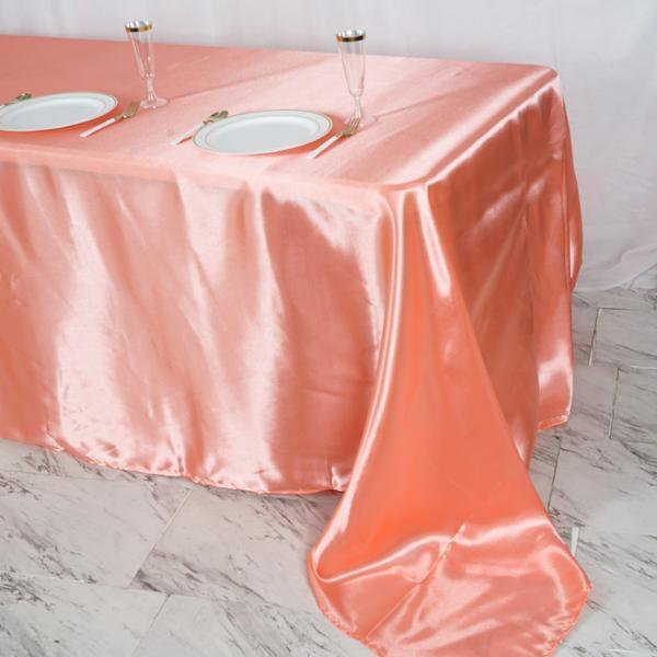 Coral 90X132" Rectangle Satin Tablecloth Linens Home Wedding Party Supplies