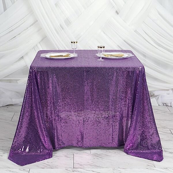 Purple Sequin 90X90" Table Overlay Sparkly Shiny Linens Home Wedding Party Supplies